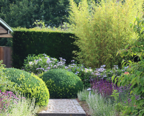 exclusieve tuin met prachtige borders met padje